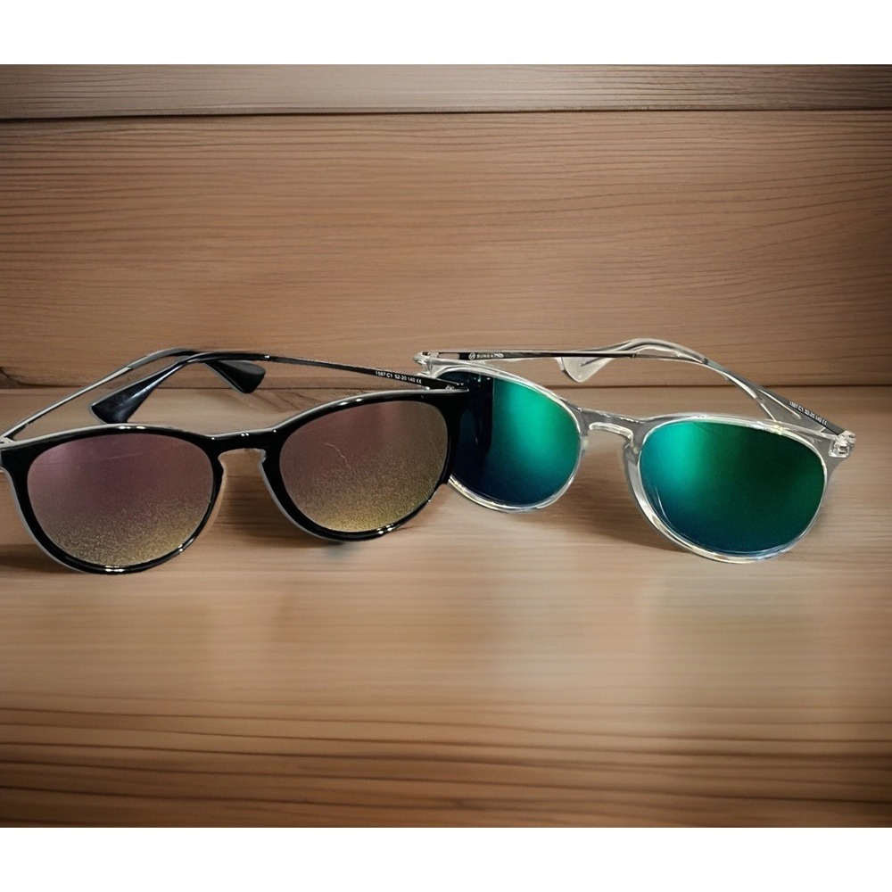 Sungait Sunglasses 1567 Round Black Clear Frames Mirrored Lenses 52-20 140 Lot 2